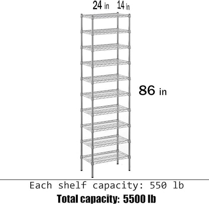 Regal Altair 14" Deep x 24" Wide x 86" Height Wire Shelving Kit | 10-Tier | NSF - Image 3