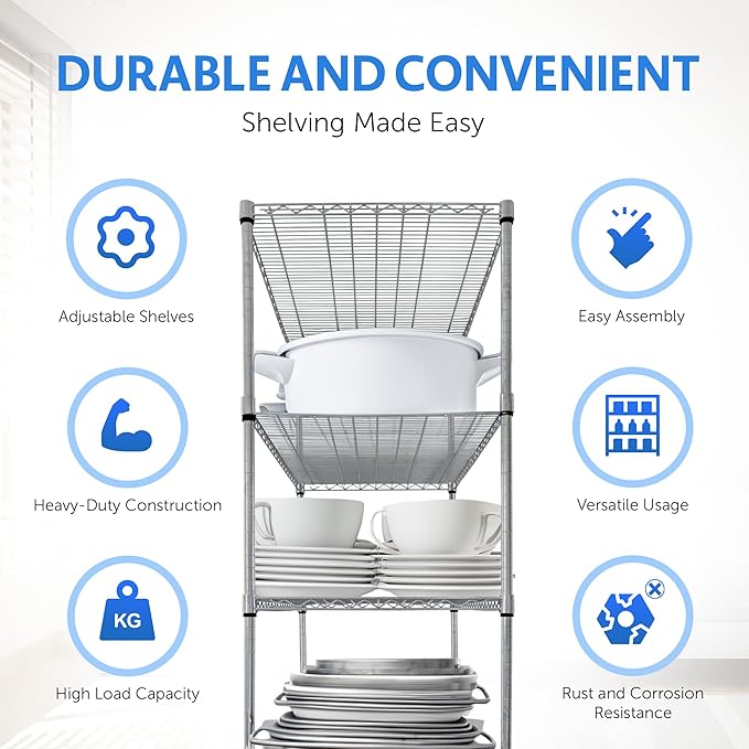 4000 LBS Heavy Duty Metal Shelving Unit – 36x18x76 NSF 5-Tier Wire Rack - Image 4