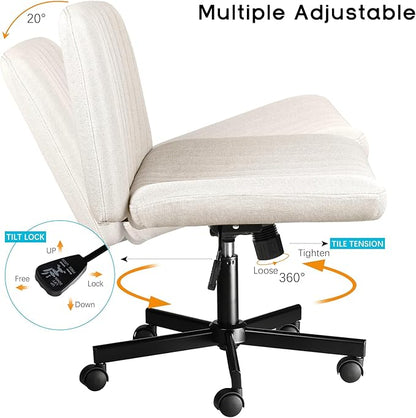 PUKAMI Criss Cross Chair with Wheels, Fabric Padded Armless Cross Legged Office - Image 7