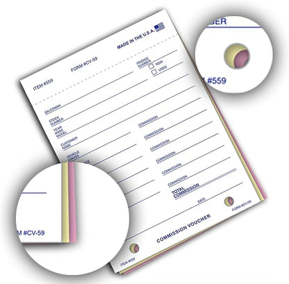Commission Voucher Book CV-59-3 Part Carbonless Forms, Triplicate NCR Receipt - Image 8