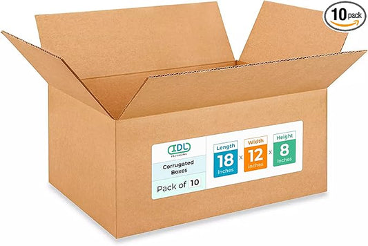 IDL Packaging - B-18128-10 Medium Corrugated Shipping Boxes 18"L x 12”W x 8"H - by IDLPackaging