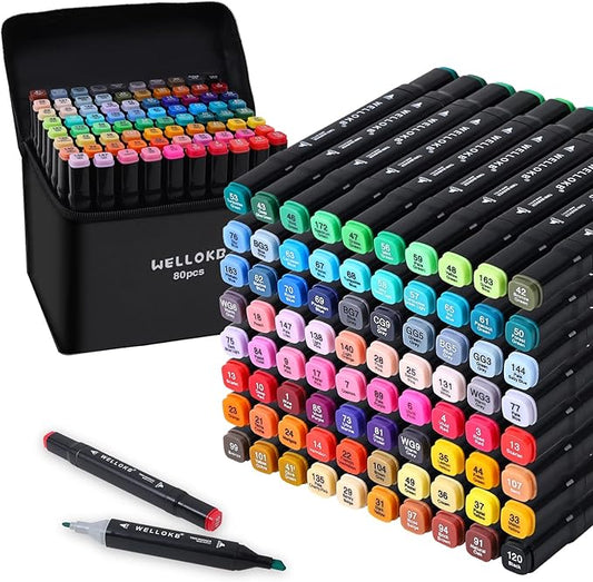 WELLOKB Alcohol Markers, 80 Colors Dual Brush Tip Permanent Art Markers by WELLOKB