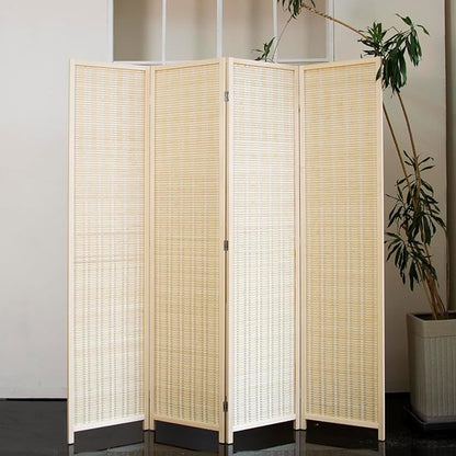 Loomveil 4 Panel Room Divider Folding Privacy Screen, 67 inch Bamboo Panel - Image 4