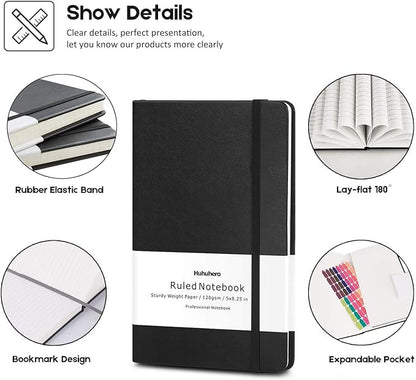 Huhuhero Lined Journal Notebook, 5 Pack Black Hardcover Notebooks - Image 2
