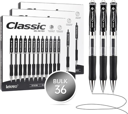 Lekreo Classic Retractable Gel Roller Pens, 0.7mm Fine Point Black Ink by Unknown
