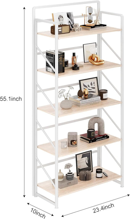 JSB Folding Bookshelf, Industrial Storage Shelves, No Assembly Vintage Wood - Image 3
