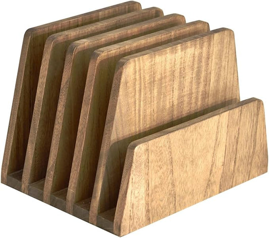 KIRIGEN Wooden Desk Mail Organizer 5 Slots File Paper Holder Desktop Wood by KIRIGEN