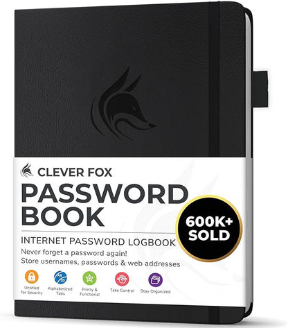 Clever Fox Password Book with alphabetical tabs. Internet Address Organizer by CleverFox