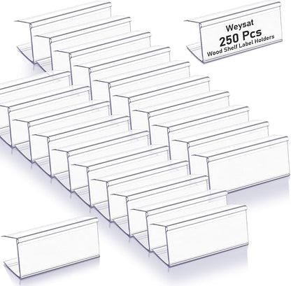 Weysat 250 Pcs Wood Shelf Label Holders Clear Plastic Price Tag 2.4 in L x 1 in by Weysat