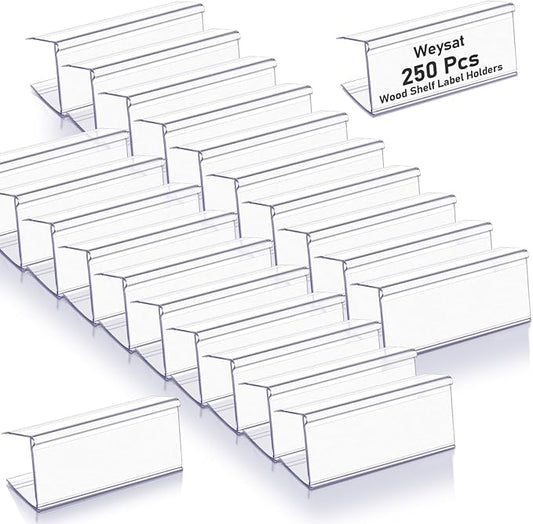 Weysat 250 Pcs Wood Shelf Label Holders Clear Plastic Price Tag 2.4 in L x 1 in by Weysat