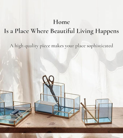 FONDAZZA Gold & Blue Glass Desk Organizer - Image 6