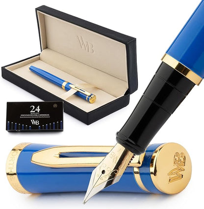 Wordsworth & Black Fountain Pen Set, 18K Gilded Fine Nib, Includes 24 Pack Ink by WordsworthBlack