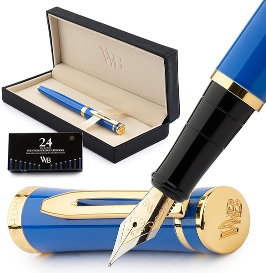 Wordsworth & Black Fountain Pen Set, 18K Gilded Fine Nib, Includes 24 Pack Ink by WordsworthBlack
