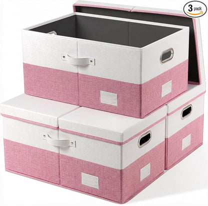 PRANDOM Storage Bins with Lids Linen Fabric Foldable Storage Boxes Organizer by Prandom