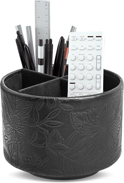 Hennaja Round Leather Art Supply Organizer, Remote Control Holder, 360 Degree by Hennaja
