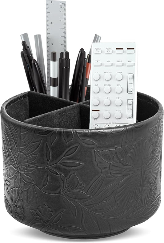 Hennaja Round Leather Art Supply Organizer, Remote Control Holder, 360 Degree by Hennaja