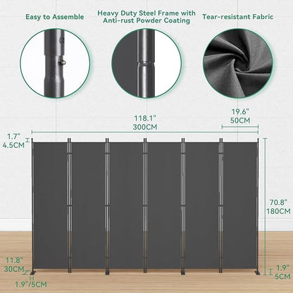 Helios&Hestia 6-Panel 6 ft Tall Indoor Folding Room Divider, Portable Privacy - Image 6