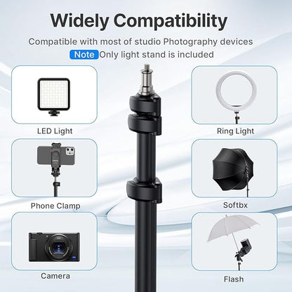 ULANZI Black Aluminum Light Stand, 6.32ft Extendable Tripod - Image 4