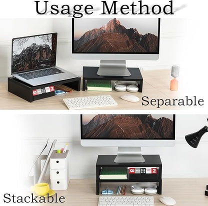 TEAMIX Wood Monitor Stand Riser-2 Pack, 2 Tier Adjustable Monitor Stand Dual - Image 2