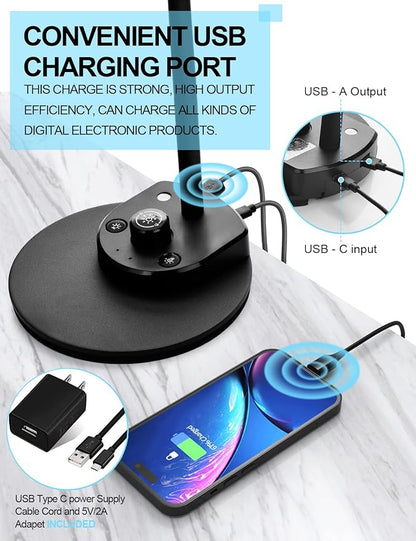 BOHON LED Desk Lamp with USB Charging Port 3 Color Modes Dimmable Reading Light - Image 4