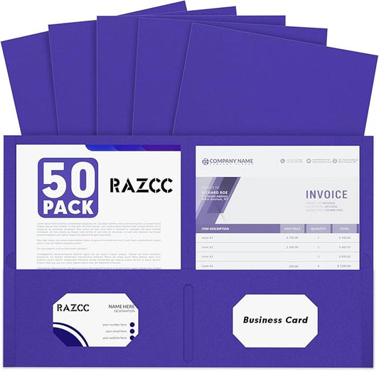 Two Pocket Folders, RAZCC 50 Pack 2 Pocket Folders Fit Letter Size Paper by RAZCC