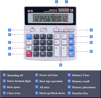 M&G Desk Calculator 12 Digit Extra Large LCD Display, Dual Solar Power and - Image 7