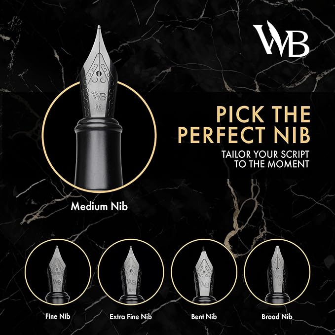 Wordsworth & Black Fountain Pen Set, Bent Nib, Includes 24 Pack Ink Cartridges - Image 4