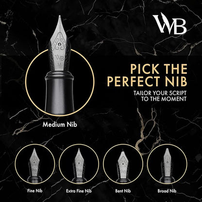 Wordsworth & Black Fountain Pen Set, Bent Nib, Includes 24 Pack Ink Cartridges - Image 4