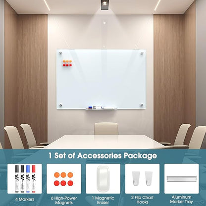 MaxGear Glass Whiteboard Wall Mounted, Frameless Magnetic Dry Erase Board - Image 3