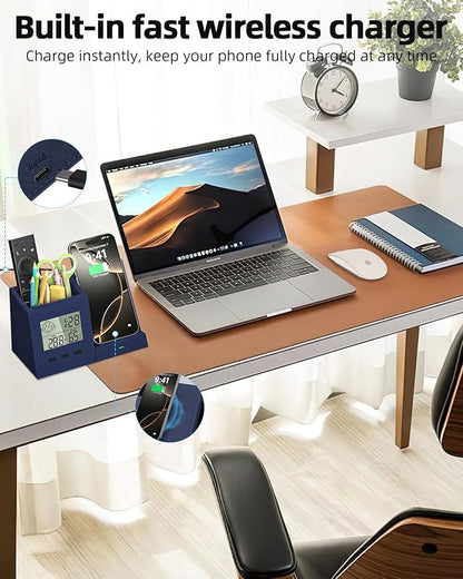 3-in-1 Wireless Charger with Pen Holder, Desk Clocks with Temperature and - Image 2