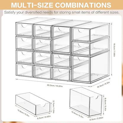 Desk Organizer with 14 Drawers, FODIENS 14 Packs Acrylic Stackable Desktop - Image 2
