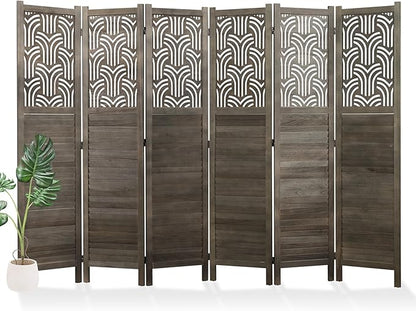 Svimi Folding Room Divider, 66.9 Inch 6 Panels Wood Carved Privacy Screens by Svimi