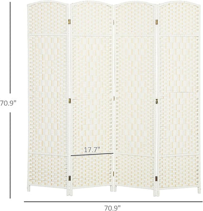 HOMCOM 4 Panel Room Divider, Hand-Woven Freestanding Wall Partition - Image 7