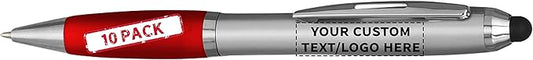 DISCOUNT PROMOS Custom Stylus Ballpoint Pens Set of 10, Personalized Bulk Pack by DISCOUNTPROMOS