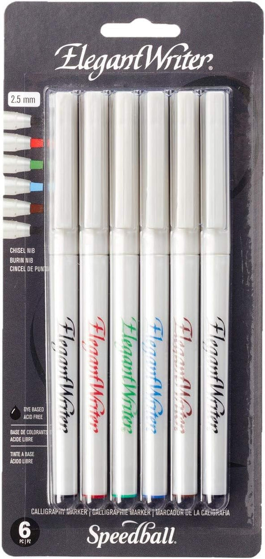 Speedball 2882 Elegant Writer 6 Medium Calligraphy Markers Set by SpeedballArt