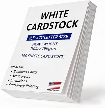Veritas White Cardstock 8.5 x 11”, 110LB/199GSM Heavyweight Card Stock by WritePads