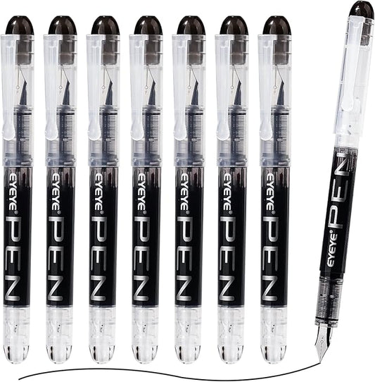 EYEYE Disposable Fountain Pens Fine Point, 8 Pack Black Pens by eyeye