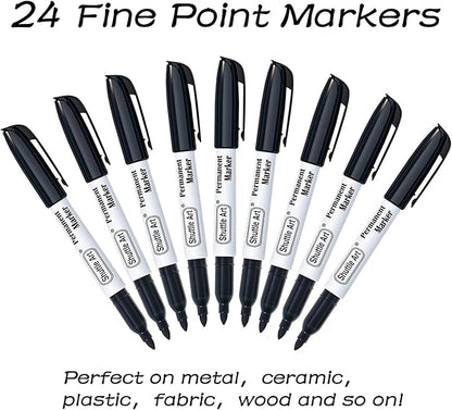 Shuttle Art 24 Black Permanent Markers Fine Tip Markers, Perfect on Plastic - Image 2