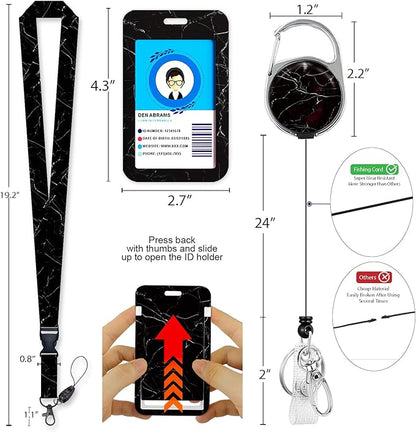 Black Marble Lanyards for Id Badges, Cute Badge Reel Heavy Duty - Image 4
