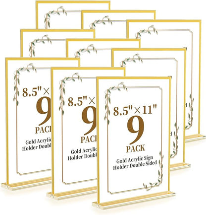 Acrylic Sign Holder 8.5 x 11, 9 Pack Clear Sign Holder Double Sided Gold Table by Unknown