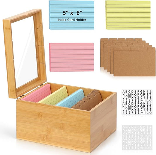 5x8 Index Card Holder with Dividers Bamboo Index Card Storage Box 4 by DLUGOPIS