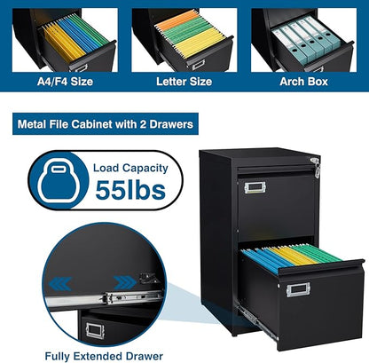 PEUKC 2-Drawer File Cabinet, 16.3" Deep Vertical Metal Filing Cabinet - Image 4