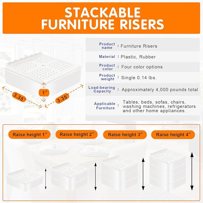 shouwuhho Furniture Risers, 4 Pack Bed Risers - Image 2