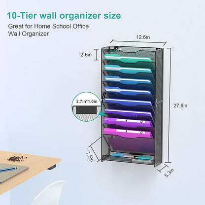 VEESUN 10 Tier Hanging Wall File Organizer, Wall File Holder Organizer Mounted - Image 2