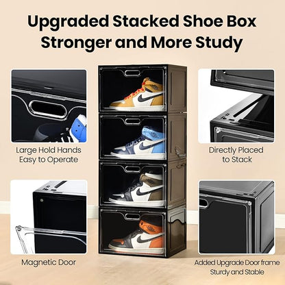Amllas 8 Pack Shoe Boxes Black Plastic Stackable, Large Shoe Storage Organizer - Image 3