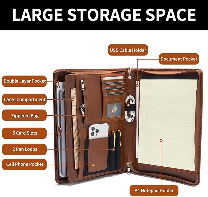 Geslun Genuine Leather Portfolio, Legal Size 8.5 x 14 Pad Holder, Business - Image 5