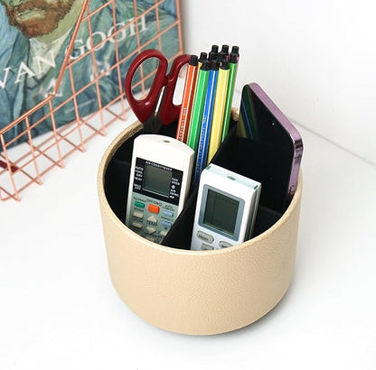 Hennaja Round Leather Art Supply Organizer, Remote Control Holder, 360 Degree - Image 6