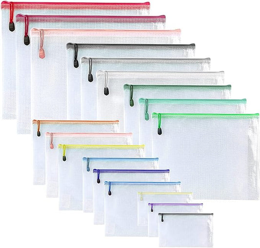 Oaimyy-18 Pcs, Plastic Mesh Zipper Pouch Document Folders Bag Zipper Zip File by Oaimyy