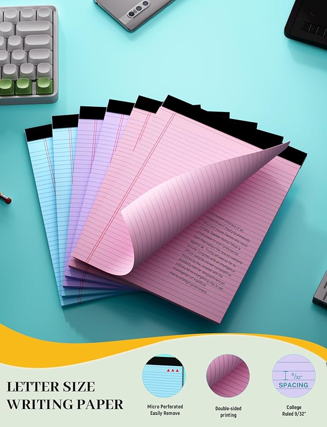 12 Pack Legal Pads 8.5 x 11 College Ruled, Lined Paper Pads 8.5 x 11, Colored - Image 3