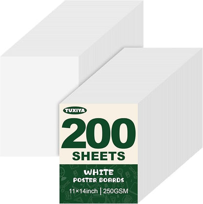 TUXIYA 200 Pack White Poster Board, 250GSM/92LB Heavy-Weight Blank Poster Board by Unknown